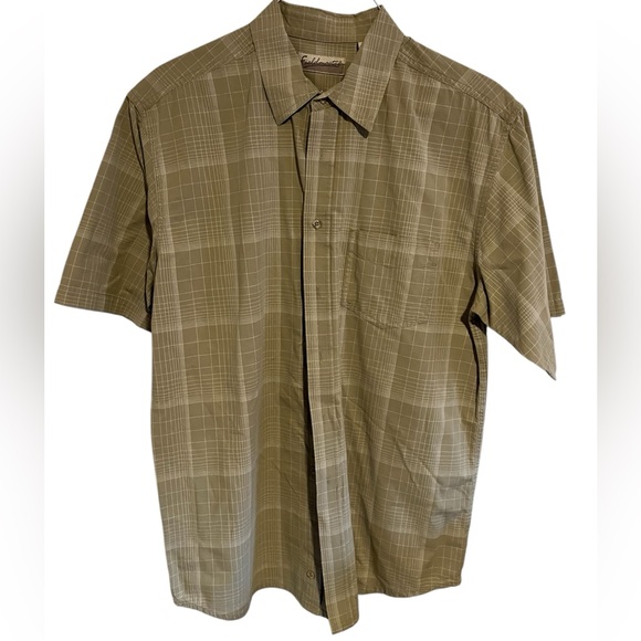 Fieldmaster Beige Plaid Button Shirt Size Large Short Sleeve 100% Cotton - Picture 1 of 6